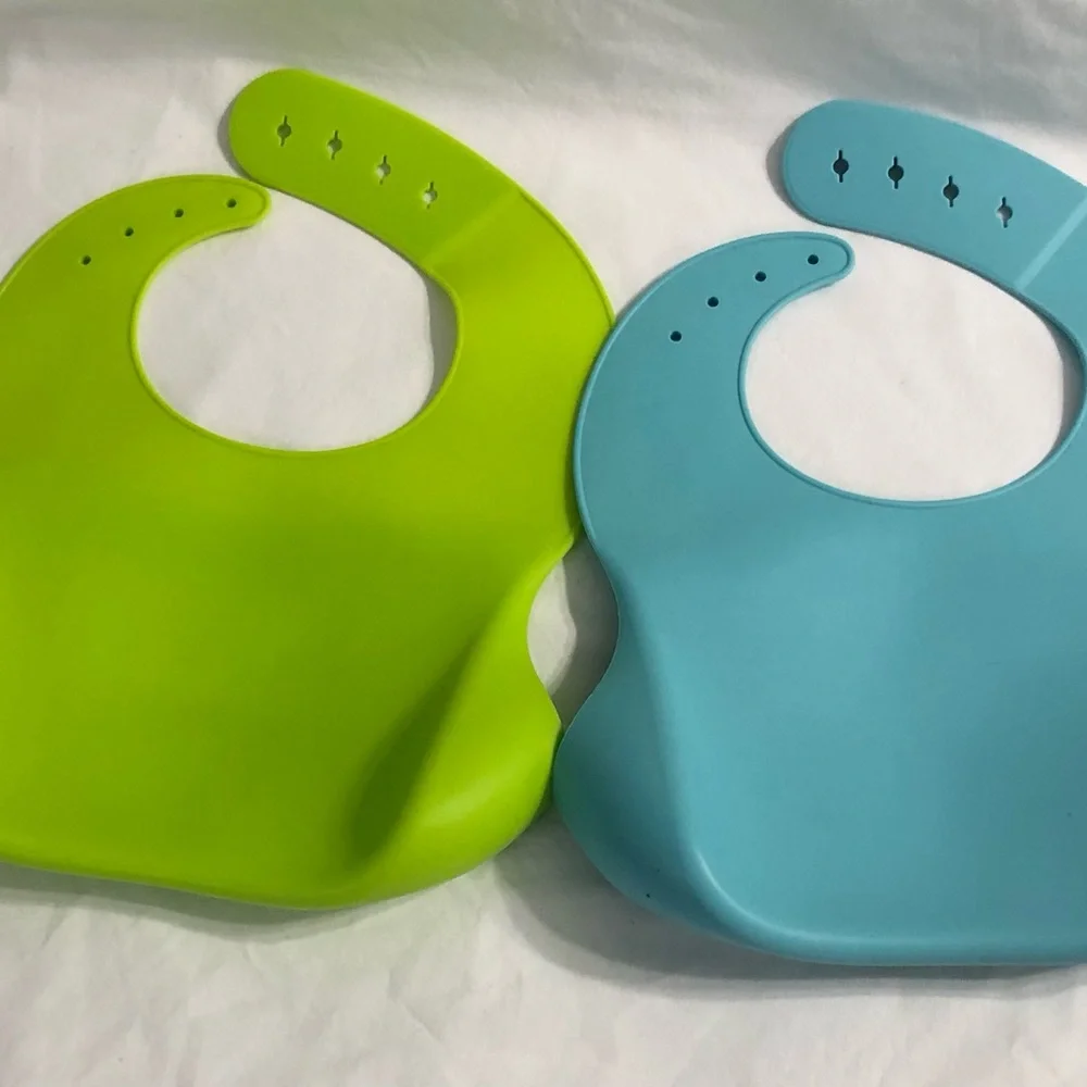 Silicone Baby Bib Set - Green and Blue